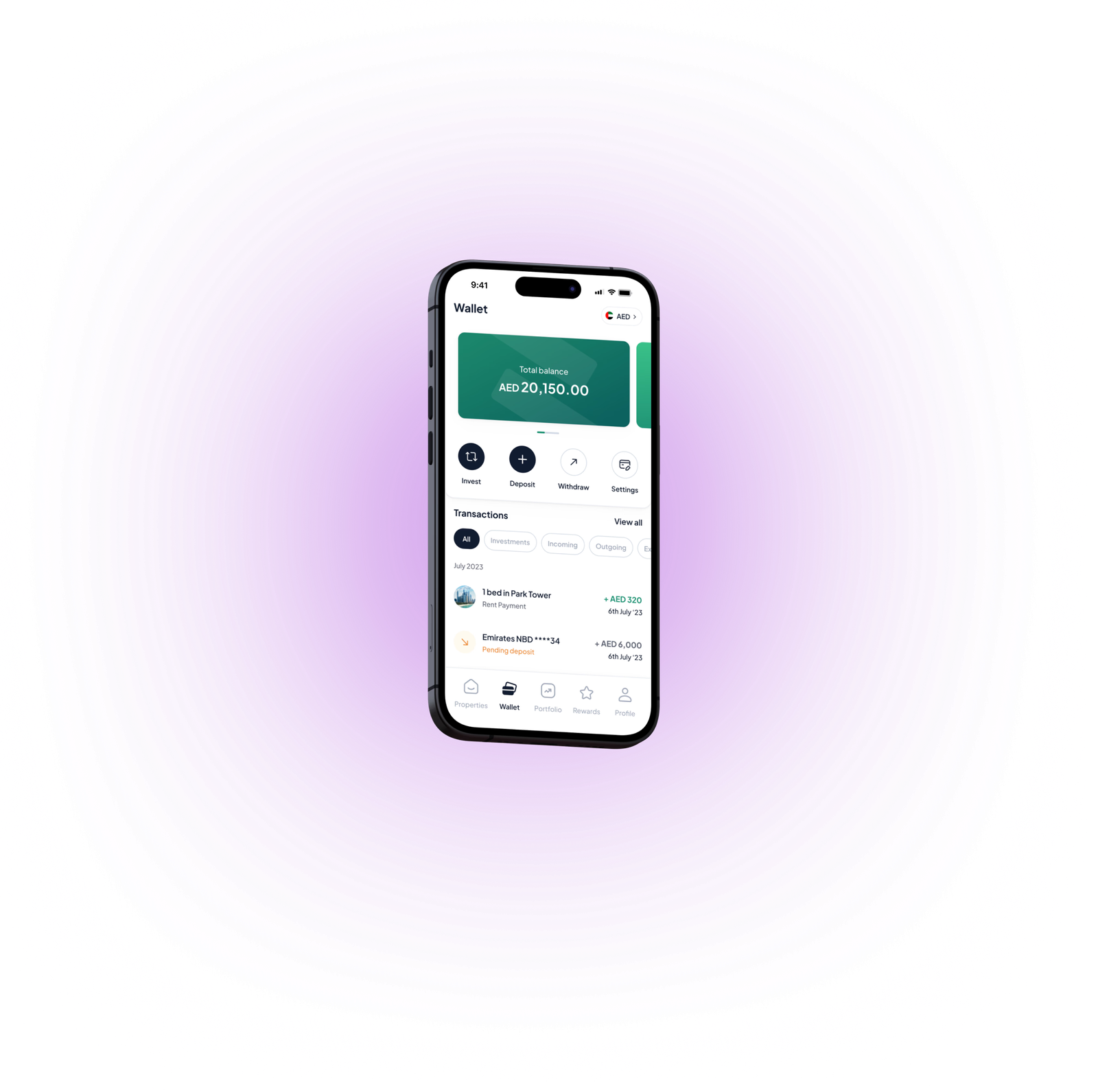 Stake Homes mobile app showing wallet balance